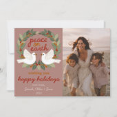 Peace on Earth Doves Christmas CUSTOM 3 FOTO Feestdagenkaart (Voorkant)