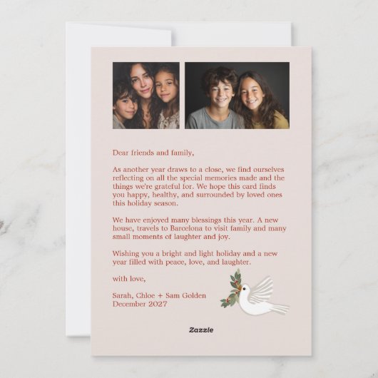 Peace on Earth Doves Christmas CUSTOM 3 FOTO Feestdagenkaart (Achterkant)