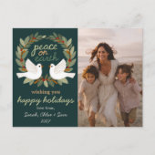 Peace on Earth Doves Christmas CUSTOM 3 FOTO Feestdagenkaart (Voorkant)