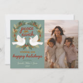 Peace on Earth Doves Christmas CUSTOM 3 FOTO Feestdagenkaart (Voorkant)