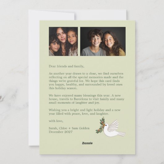 Peace on Earth Doves Christmas CUSTOM 3 FOTO Feestdagenkaart (Achterkant)