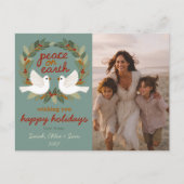 Peace on Earth Doves Christmas CUSTOM 3 FOTO Feestdagenkaart (Voorkant)