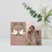 Peace on Earth Doves Christmas CUSTOM 3 FOTO Feestdagenkaart (Staand voorkant)