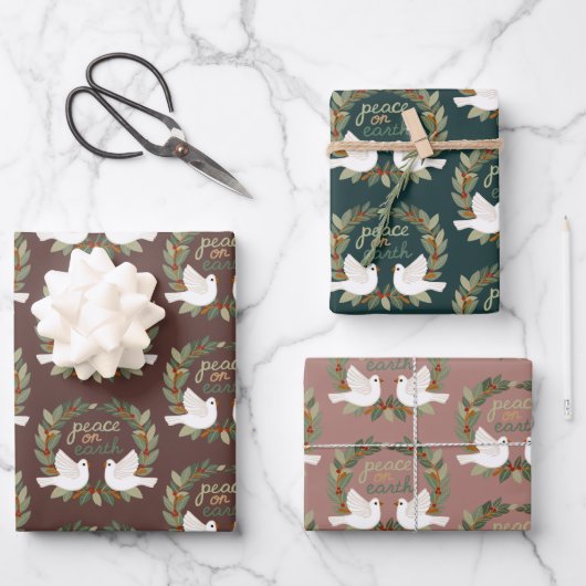 Peace on Earth Duiven Kerst Feestdagen CUSTOM Inpakpapier Vel (Voorkant)