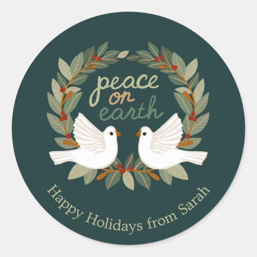 Peace on Earth Duiven Kerst Feestdagen CUSTOM Ronde Sticker (Voorkant)