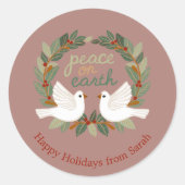 Peace on Earth Duiven Kerst Feestdagen CUSTOM Ronde Sticker (Voorkant)