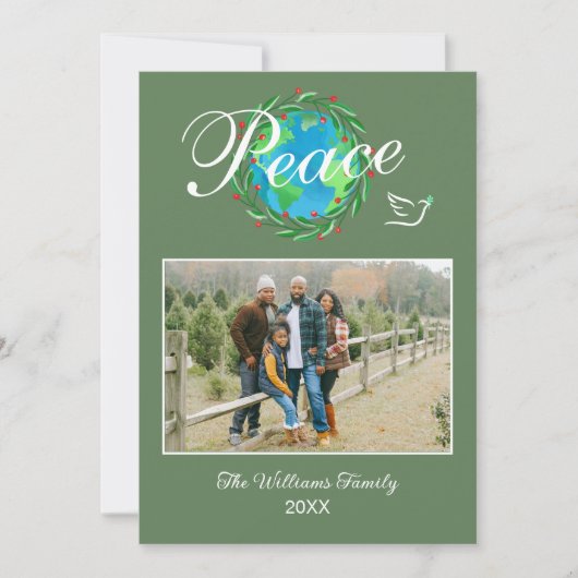 Peace on Earth Elegant Script Christmas Photo Feestdagenkaart (Voorkant)