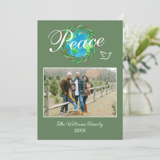 Peace on Earth Elegant Script Christmas Photo Feestdagenkaart (Staand voorkant)