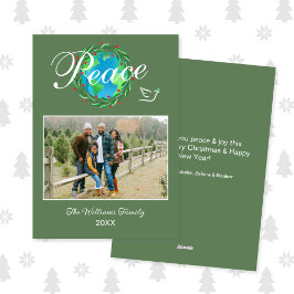 Peace on Earth Elegant Script Christmas Photo Feestdagenkaart