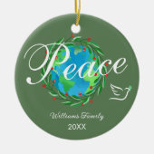 Peace on Earth Elegant Script Christmas Photo Keramisch Ornament (Voorkant)