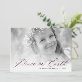 Peace on Earth | Elegant Script Photo Feestdagenkaart (Staand voorkant)