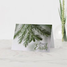 Peace on Earth Evergreen Branch Holiday Card