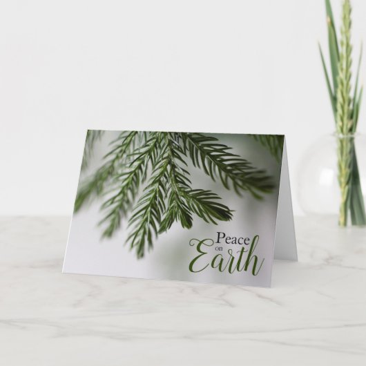 Peace on Earth Evergreen Branch Holiday Card Feestdagen Kaart (Voorkant)