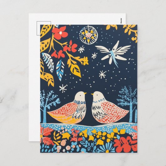 Peace on Earth, Feestvogels Natuur Folk Charm Feestdagenkaart (Voorkant / Achterkant)