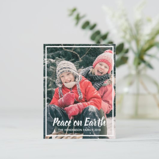 Peace on Earth Foto Feestdagenkaart (Staand voorkant)