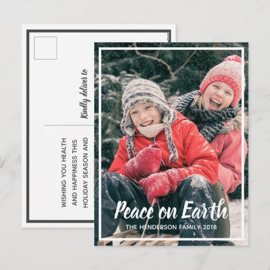 Peace on Earth Foto Feestdagenkaart (Voorkant / Achterkant)