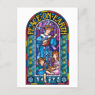 Peace on Earth glas-in-loodramen Kerstfeest briefk Feestdagenkaart