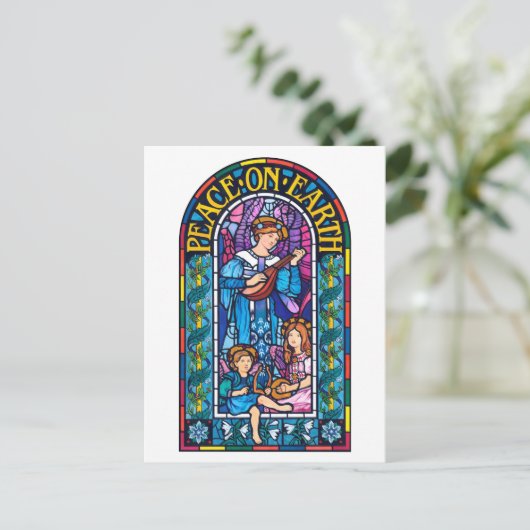 Peace on Earth glas-in-loodramen Kerstfeest briefk Feestdagenkaart (Staand voorkant)