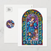 Peace on Earth glas-in-loodramen Kerstfeest briefk Feestdagenkaart (Voorkant / Achterkant)