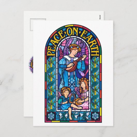 Peace on Earth glas-in-loodramen Kerstfeest briefk Feestdagenkaart (Voorkant / Achterkant)