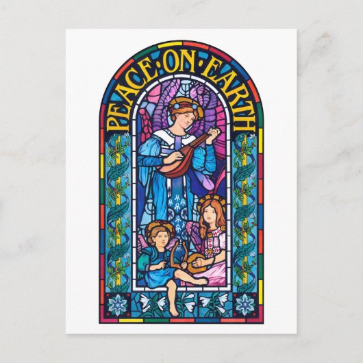 Peace on Earth glas-in-loodramen Kerstfeest briefk Feestdagenkaart (Voorkant)