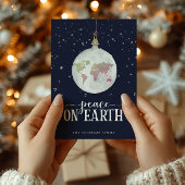 Peace on Earth Globe Ornament Blue Feestdagenkaart