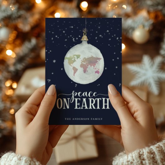 Peace on Earth Globe Ornament Blue Feestdagenkaart