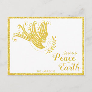 'Peace on Earth Gold Dove White Kerstmis' Feestdagenkaart