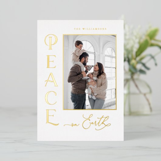 Peace on Earth Gold Foil Vakantie Kerst Kaart (Staand Voorkant)