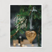 Peace on Earth Gold Heart Christmas Tree Ornament Feestdagenkaart (Voorkant)