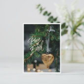 Peace on Earth Gold Heart Christmas Tree Ornament Feestdagenkaart (Staand voorkant)
