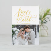 Peace on Earth Gold Script-foto Folie Feestdagenkaart (Staand Voorkant)