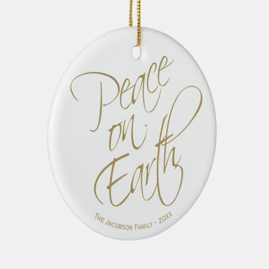 Peace on Earth Gold Script Kerstfoto Keramisch Ornament (Rechts)