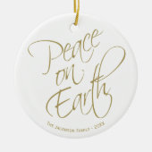 Peace on Earth Gold Script Kerstfoto Keramisch Ornament (Voorkant)