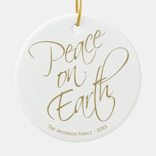 Peace on Earth Gold Script Kerstfoto Keramisch Ornament (Voorkant)