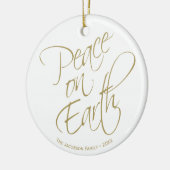 Peace on Earth Gold Script Kerstfoto Keramisch Ornament (Links)