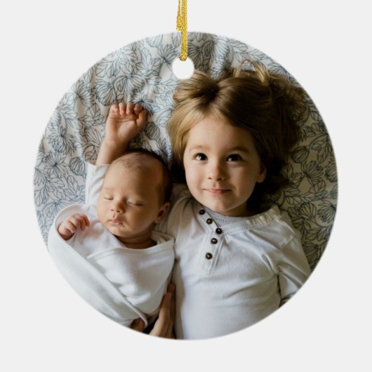 Peace on Earth Gold Script Kerstfoto Keramisch Ornament (Achterkant)