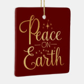 Peace on Earth Gold Script Red Holiday Keramisch Ornament (Rechts)