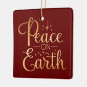 Peace on Earth Gold Script Red Holiday Keramisch Ornament (Links)