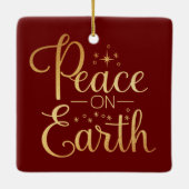 Peace on Earth Gold Script Red Holiday Keramisch Ornament (Achterkant)