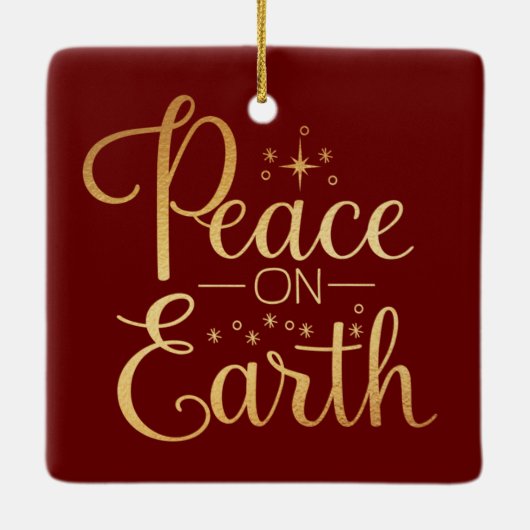 Peace on Earth Gold Script Red Holiday Keramisch Ornament (Achterkant)