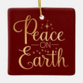 Peace on Earth Gold Script Red Holiday Keramisch Ornament (Voorkant)