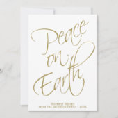 Peace on Earth Gold Script Typografie Foto Feestdagenkaart (Voorkant)