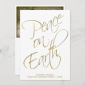 Peace on Earth Gold Script Typografie Foto Feestdagenkaart (Voorkant / Achterkant)
