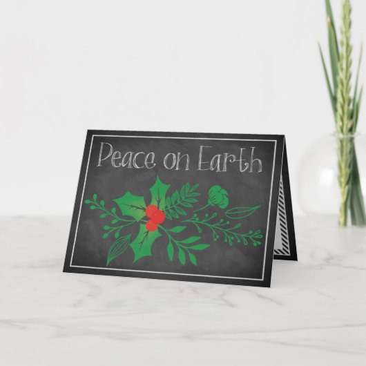 Peace on Earth Holiday Kaart | Faux Chalkboard (Voorkant)