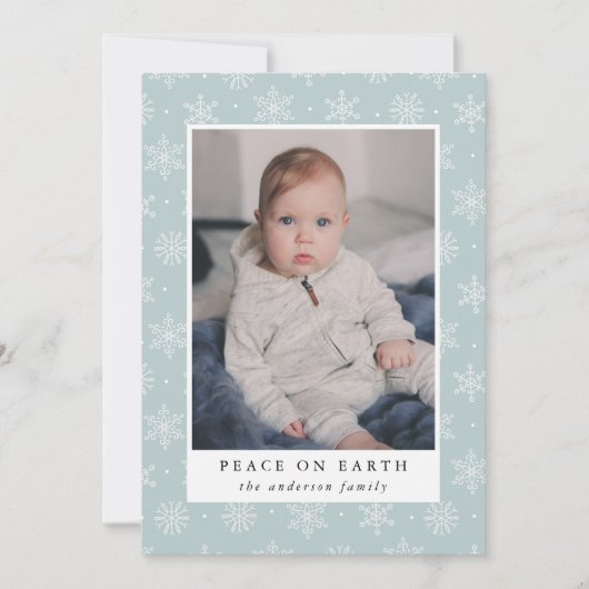 Peace on Earth Ice Blue Sneeuwvlok 3 Foto Feestdagenkaart (Voorkant)