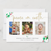 Peace on Earth Kerstmis 3 Fotogrote Waterverf Feestdagenkaart (Voorkant)