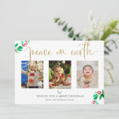Peace on Earth Kerstmis 3 Fotogrote Waterverf Feestdagenkaart (Staand voorkant)