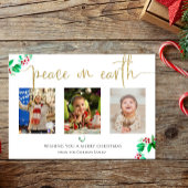 Peace on Earth Kerstmis 3 Fotogrote Waterverf Feestdagenkaart