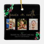 Peace on Earth Kerstmis 3 Fotogrote Waterverf Keramisch Ornament (Voorkant)